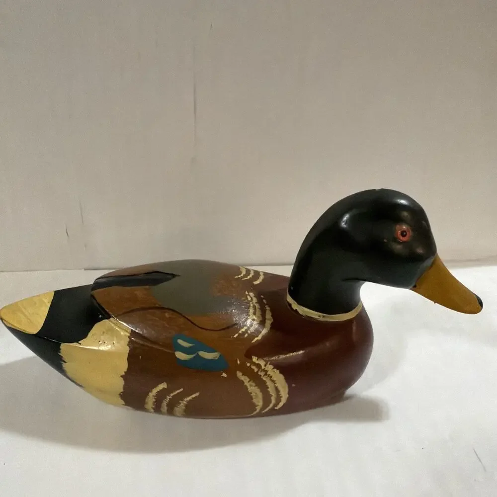 Vintage 7” Handmade Wood Mallard Duck Hand Painted